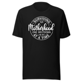 surviving-motherhood-one-meltdown-at-a-time-mom-tee-parents-t-shirt-mom-tee-motherhood-t-shirt-parenting-tee#color_black
