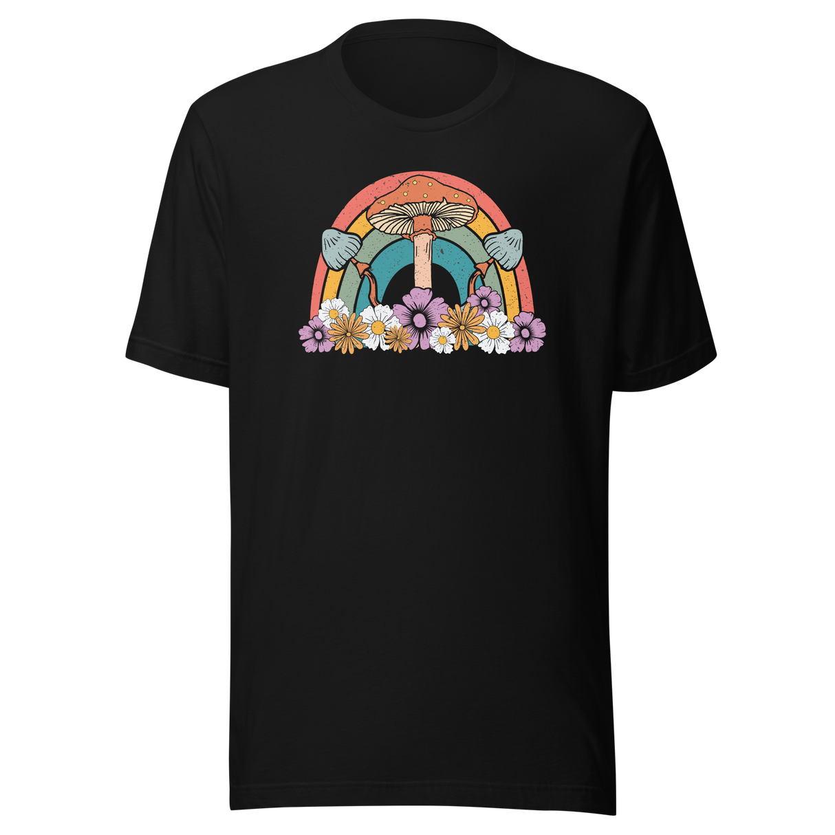 Rainbow With Flowers And Mushrooms - Rainbow Tee - Life T-Shirt - Rainbow Tee - Flowers T-Shirt - Mushrooms Tee