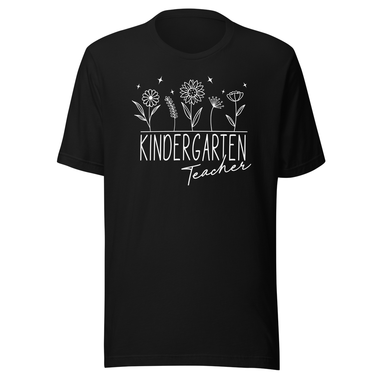 kindergarten-teacher-with-wildflowers-teacher-tee-passionate-t-shirt-creative-tee-nurturing-t-shirt-educator-tee#color_black