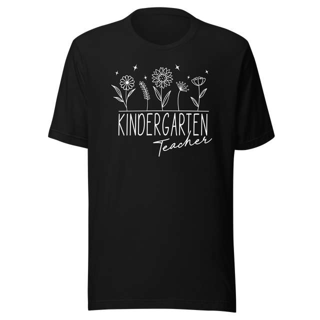 kindergarten-teacher-with-wildflowers-teacher-tee-passionate-t-shirt-creative-tee-nurturing-t-shirt-educator-tee#color_black