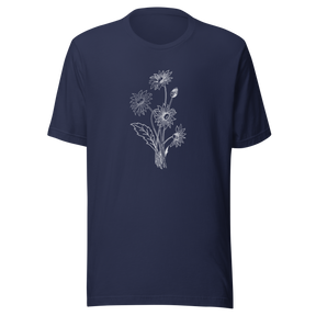 bouquet-of-sunflowers-black-and-white-outline-sunflower-tee-flower-t-shirt-yellow-tee-floral-t-shirt-ladies-tee#color_navy