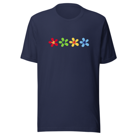 multi-color-flowers-4-in-a-row-flower-tee-summer-t-shirt-green-tee-floral-t-shirt-simple-tee#color_navy