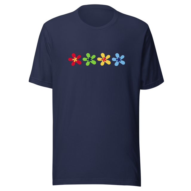 multi-color-flowers-4-in-a-row-flower-tee-summer-t-shirt-green-tee-floral-t-shirt-simple-tee#color_navy