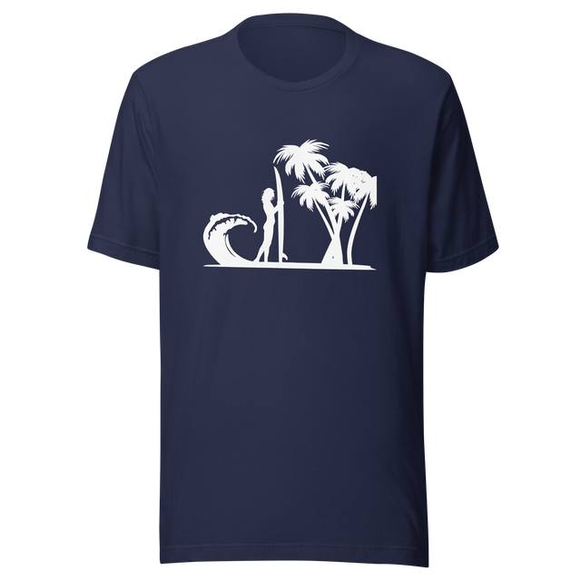 surfer-standing-on-beach-with-wave-and-palm-trees-surf-tee-beach-t-shirt-surfer-tee-beach-t-shirt-surfing-tee#color_navy