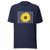 sunflower-on-a-grid-background-sunflower-tee-yellow-t-shirt-flower-tee-floral-t-shirt-ladies-tee#color_navy