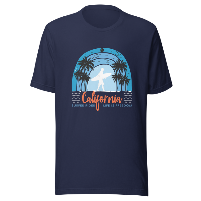 california-surfer-rider-life-is-freedom-california-tee-good-vibes-t-shirt-beach-tee-t-shirt-tee#color_navy