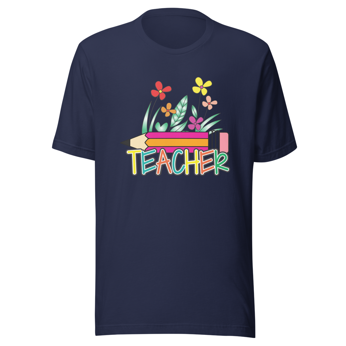 teacher-with-pencil-and-flowers-teacher-tee-teaching-t-shirt-school-tee-t-shirt-tee#color_navy