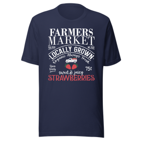 farmers-market-strawberries-local-grown-truck-organic-fresh-sweet-juicy-food-tee-farmers-t-shirt-market-tee-strawberries-t-shirt-local-tee#color_navy