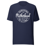 surviving-motherhood-one-meltdown-at-a-time-mom-tee-parents-t-shirt-mom-tee-motherhood-t-shirt-parenting-tee#color_navy