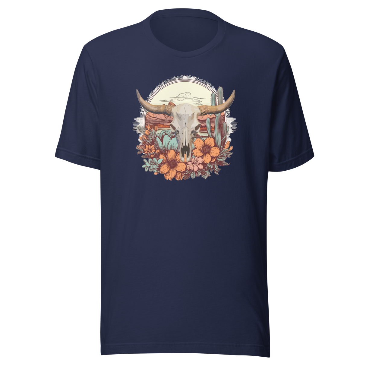 desert-scene-with-skull-and-flowers-mountains-outdoors-tee-desert-t-shirt-outdoors-tee-t-shirt-t-shirt-women-tee#color_navy