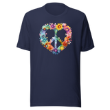 peace-sign-hippie-wild-flowers-retro-tee-flower-t-shirt-retro-tee-t-shirt-t-shirt-women-tee#color_navy