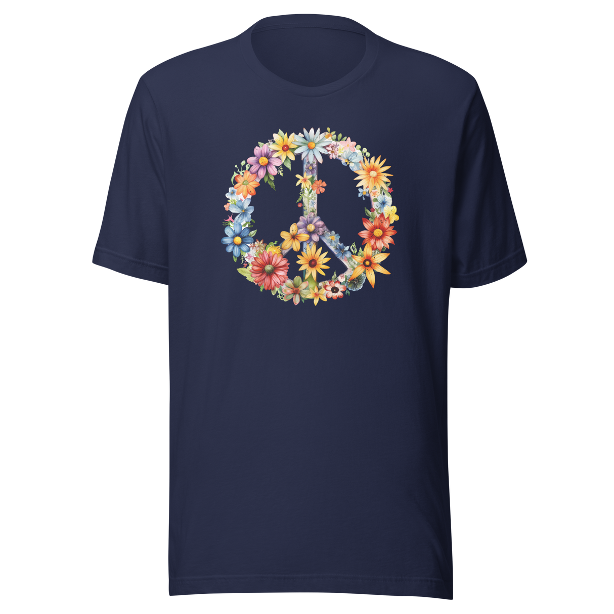 peace-sign-with-flowers-flowers-life-tee-floral-t-shirt-peace-tee-feminine-t-shirt-nature-tee-1#color_navy