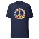 peace-sign-with-flowers-flowers-life-tee-floral-t-shirt-peace-tee-feminine-t-shirt-nature-tee-1#color_navy