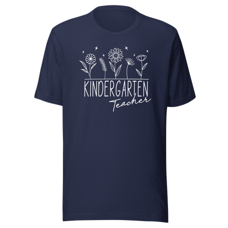 kindergarten-teacher-with-wildflowers-teacher-tee-passionate-t-shirt-creative-tee-nurturing-t-shirt-educator-tee#color_navy