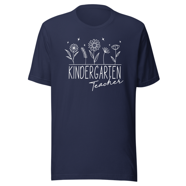 kindergarten-teacher-with-wildflowers-teacher-tee-passionate-t-shirt-creative-tee-nurturing-t-shirt-educator-tee#color_navy