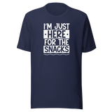 im-just-here-for-the-snacks-food-tee-life-t-shirt-foodie-tee-snacks-t-shirt-yummy-tee#color_navy