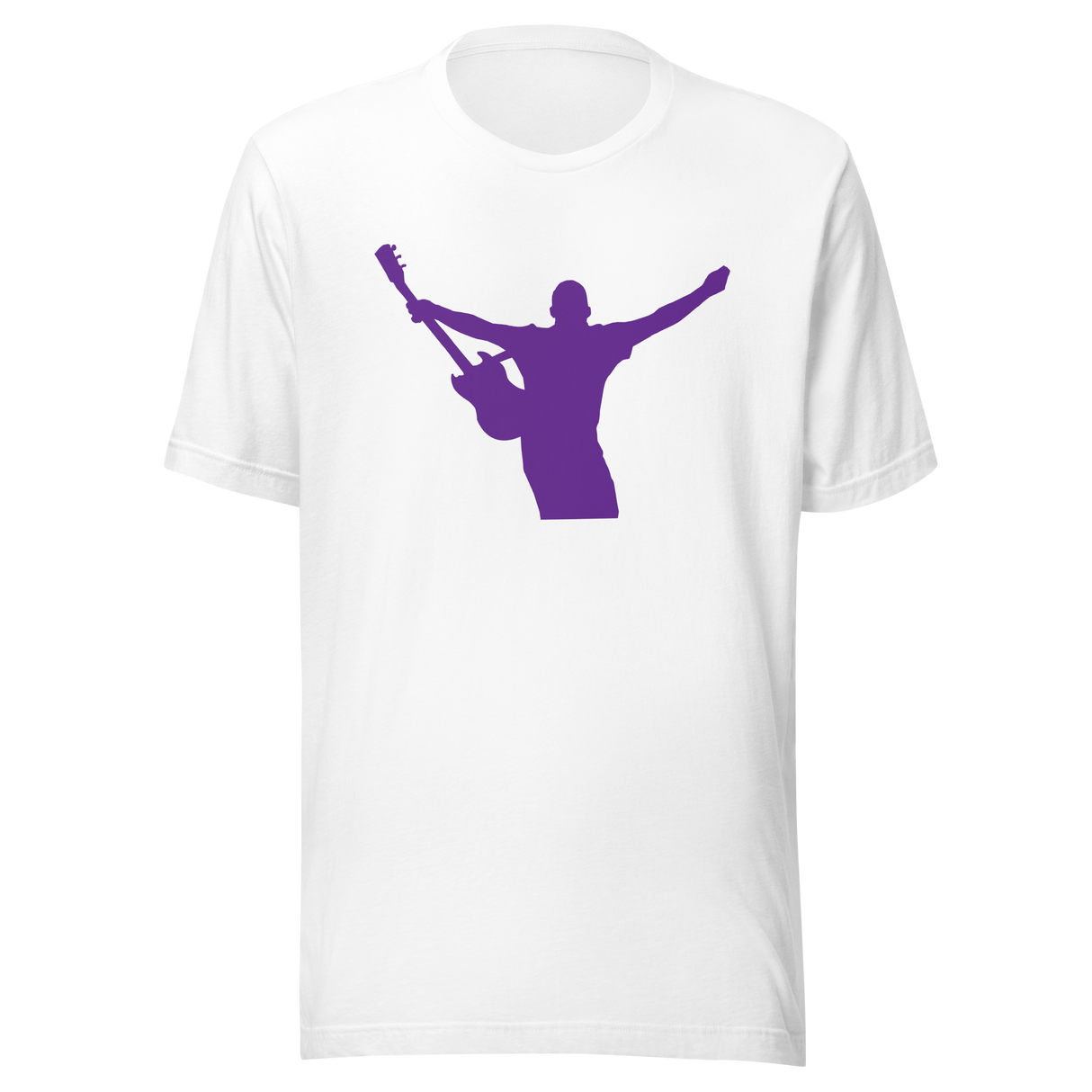 rockstar-with-one-arm-up-holding-a-guitar-music-tee-rockstar-t-shirt-guitar-tee-silhouette-t-shirt-purple-tee#color_white