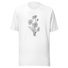 bouquet-of-sunflowers-black-and-white-outline-sunflower-tee-flower-t-shirt-yellow-tee-floral-t-shirt-ladies-tee#color_white
