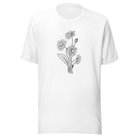 bouquet-of-sunflowers-black-and-white-outline-sunflower-tee-flower-t-shirt-yellow-tee-floral-t-shirt-ladies-tee#color_white