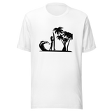 surfer-standing-on-beach-with-wave-and-palm-trees-surf-tee-beach-t-shirt-surfer-tee-beach-t-shirt-surfing-tee#color_white