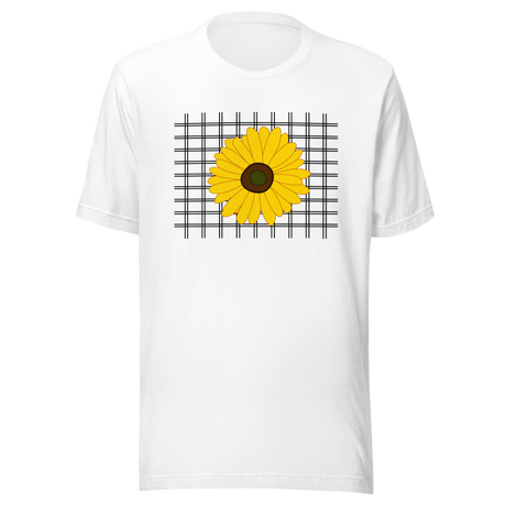 sunflower-on-a-grid-background-sunflower-tee-yellow-t-shirt-flower-tee-floral-t-shirt-ladies-tee#color_white