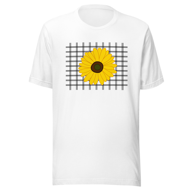 sunflower-on-a-grid-background-sunflower-tee-yellow-t-shirt-flower-tee-floral-t-shirt-ladies-tee#color_white