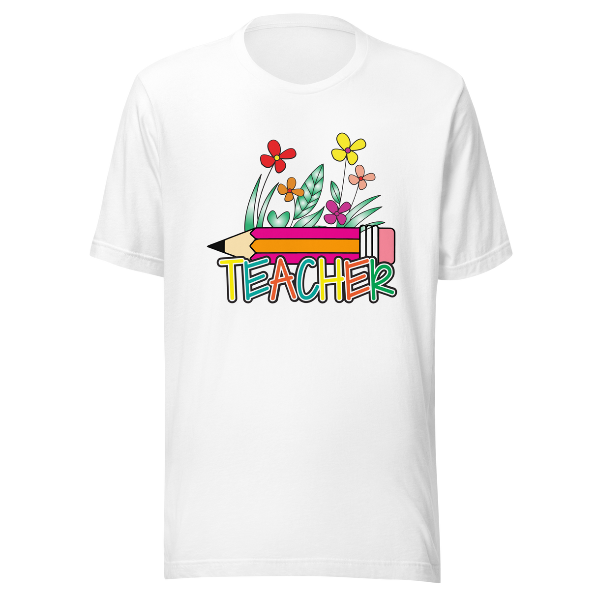 teacher-with-pencil-and-flowers-teacher-tee-teaching-t-shirt-school-tee-t-shirt-tee#color_white