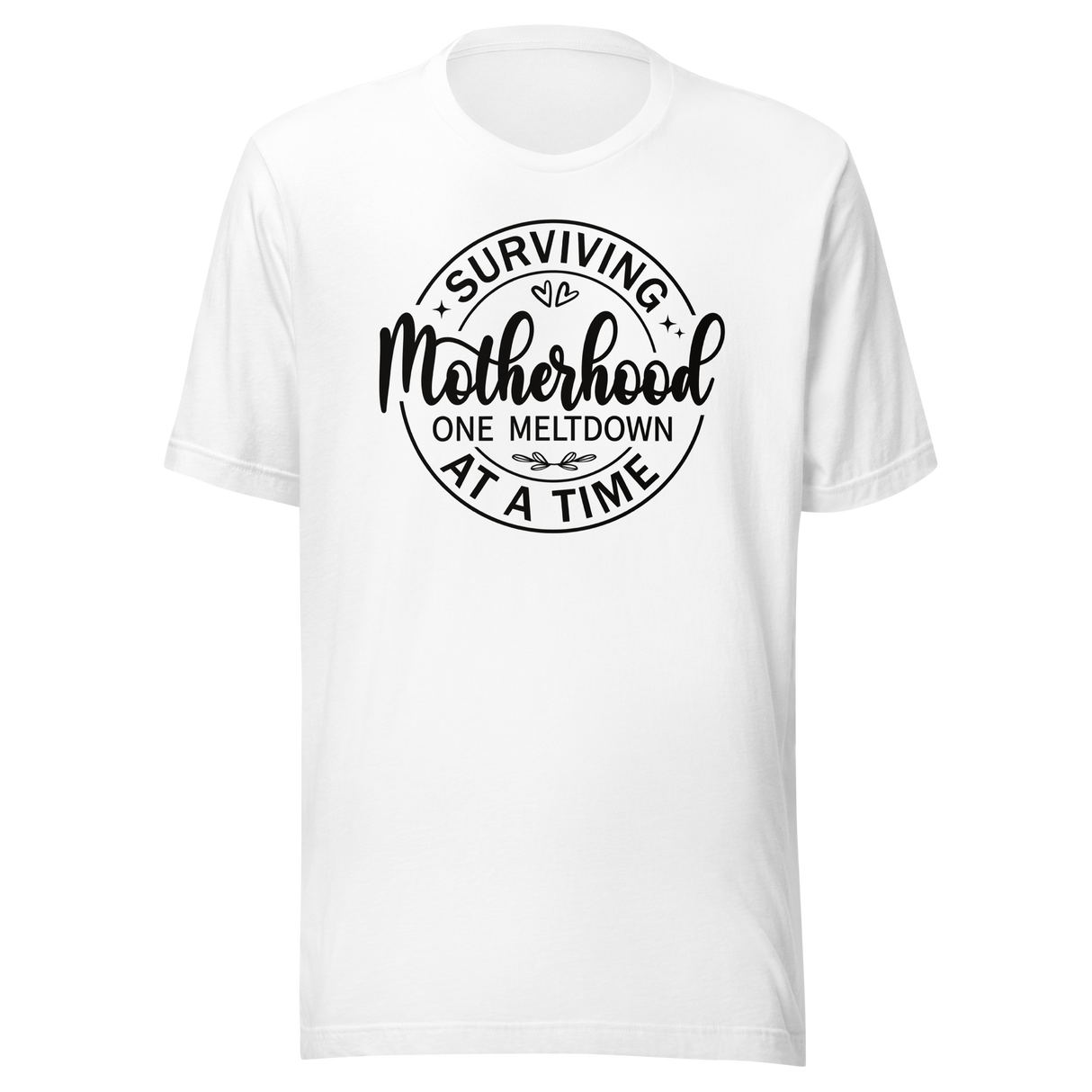 surviving-motherhood-one-meltdown-at-a-time-mom-tee-parents-t-shirt-mom-tee-motherhood-t-shirt-parenting-tee#color_white