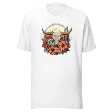 Desert Scene With Skull And Flowers Mountains - Outdoors Tee - Desert T-Shirt - Outdoors Tee - T-Shirt T-Shirt - Women Tee
