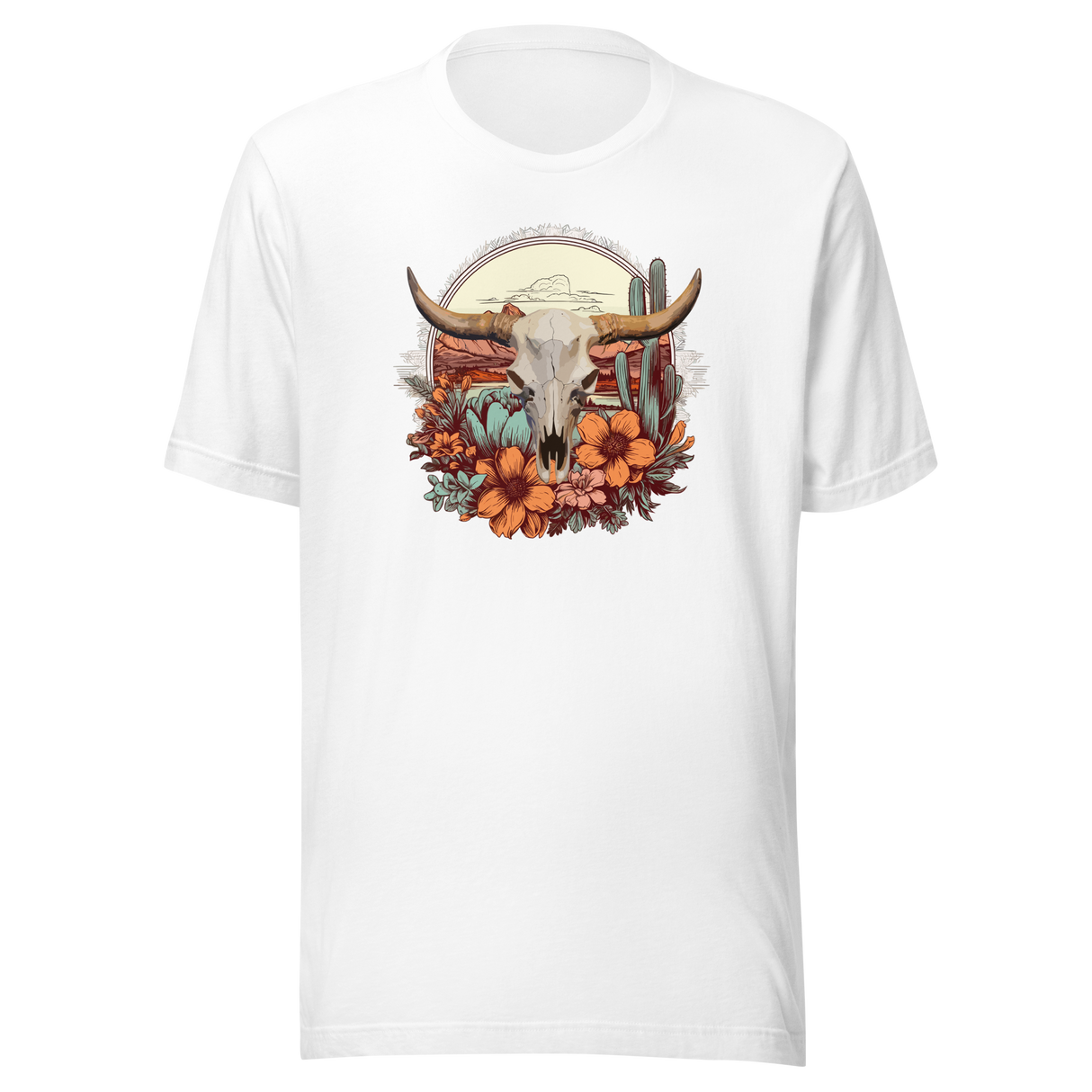 desert-scene-with-skull-and-flowers-mountains-outdoors-tee-desert-t-shirt-outdoors-tee-t-shirt-t-shirt-women-tee#color_white