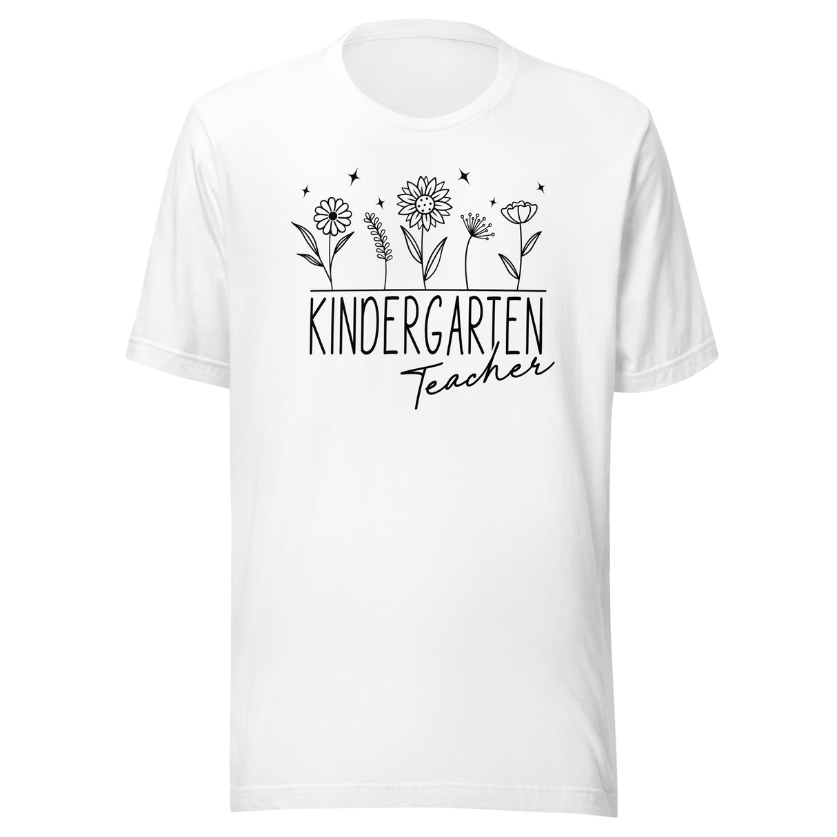 kindergarten-teacher-with-wildflowers-teacher-tee-passionate-t-shirt-creative-tee-nurturing-t-shirt-educator-tee#color_white