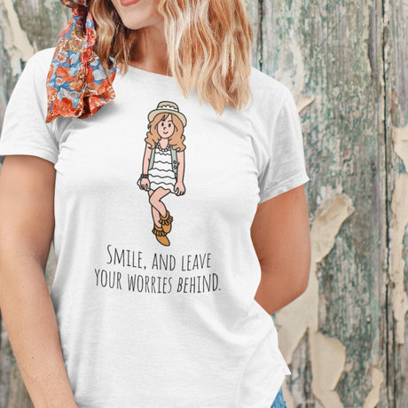 smile-and-leave-your-worries-behind-smile-tee-happy-t-shirt-worries-tee-inspirational-t-shirt-motivational-tee#color_white