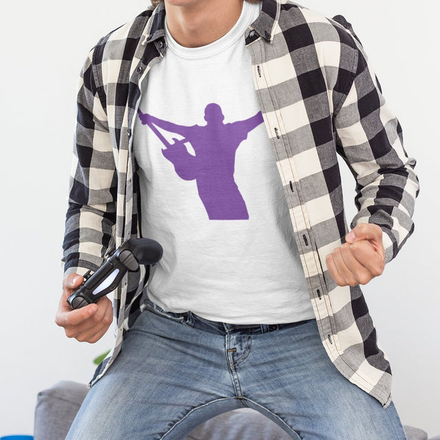 rockstar-with-one-arm-up-holding-a-guitar-music-tee-rockstar-t-shirt-guitar-tee-silhouette-t-shirt-purple-tee#color_white