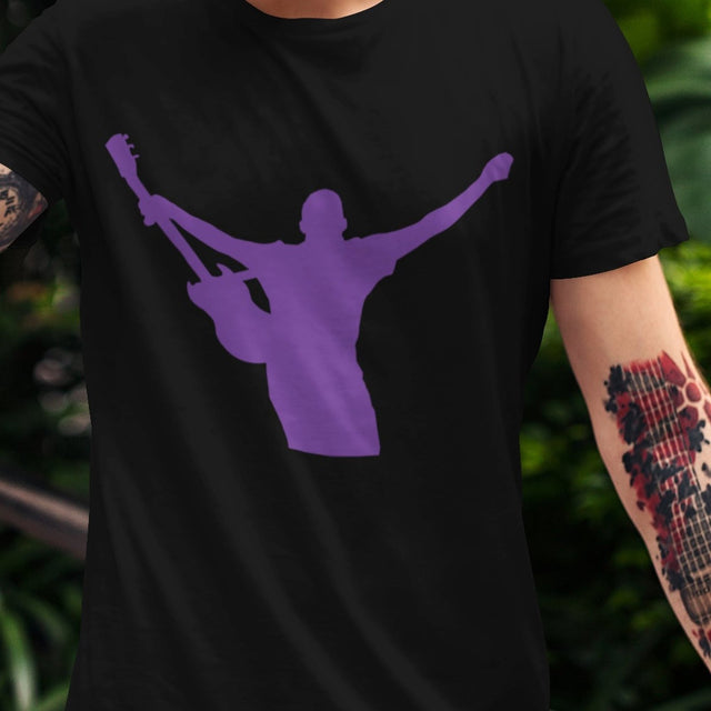 rockstar-with-one-arm-up-holding-a-guitar-music-tee-rockstar-t-shirt-guitar-tee-silhouette-t-shirt-purple-tee#color_black