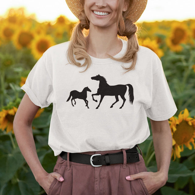 two-horses-horse-tee-silhouette-t-shirt-animal-tee-farm-t-shirt-equestrian-tee#color_white