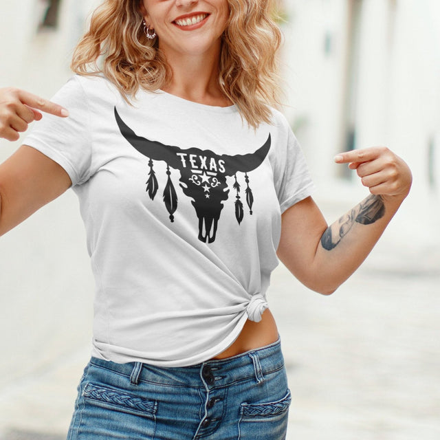 texas-with-skull-and-feathers-boho-tee-texas-t-shirt-skull-tee-t-shirt-tee#color_white