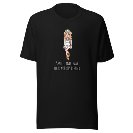 smile-and-leave-your-worries-behind-smile-tee-happy-t-shirt-worries-tee-inspirational-t-shirt-motivational-tee#color_black