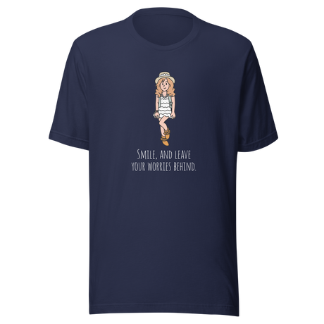 smile-and-leave-your-worries-behind-smile-tee-happy-t-shirt-worries-tee-inspirational-t-shirt-motivational-tee#color_navy